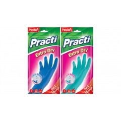 Перчатки резиновые Paclan "Practi Extra Dry", р.L, цвет микс, пакет с европодвесом 407350