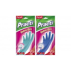Перчатки хозяйственные латексные Paclan "Practi Extra Dry", р.М, цвет микс, пакет с европодвесом 407340