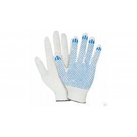 Перчатки трикотажные х/б из 4-ти нитей 10 кл.вязки с ПВХ "Лайт", цв.белый
