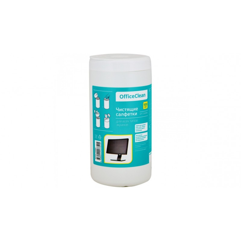 Салфетки чистящие влажные OfficeClean, для экранов, в тубе, 100шт. 260884