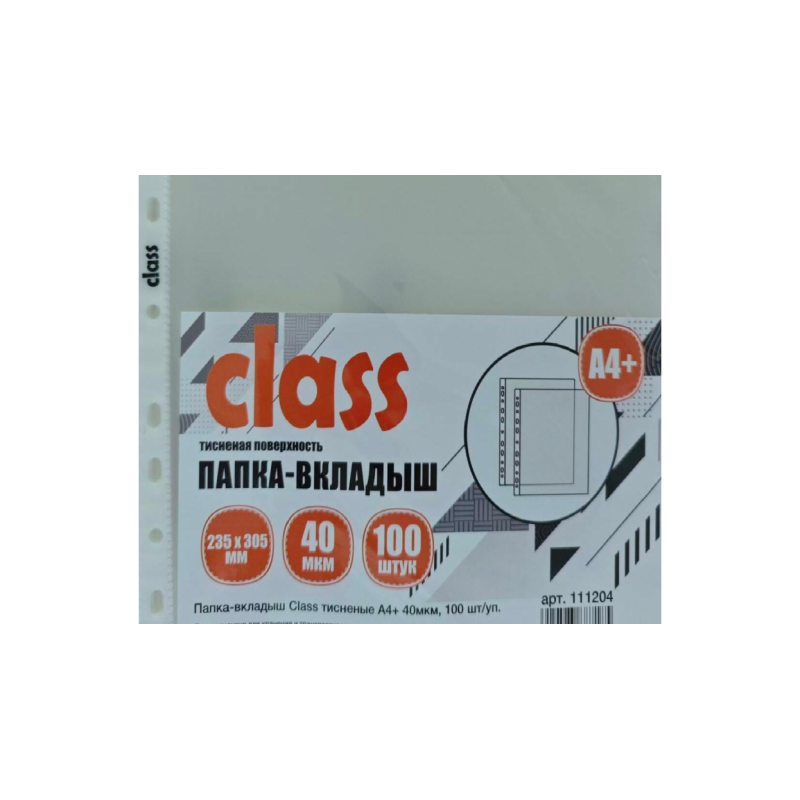 Папка-вкладыш Class (файлы) тисненые А4+, 40мкм, 100 шт/уп., арт.111204