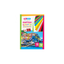 Картон цветной A4, ArtSpace, 12л., 12цв., немелованный, в папке Нкн12-12_6960