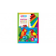Картон цветной А4, ArtSpace, 8л., 8цв., немелованный, в папке, "Попугай" Нкн8-8_28650