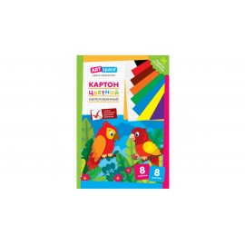 Картон цветной А4, ArtSpace, 8л., 8цв., немелованный, в папке, "Попугай" Нкн8-8_28650